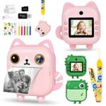 Ainiv Instant Print Cameras for Kids, 2.4 Inch Kids Digital Camera with Dual Camera, 1080P Kids Camera with 3 Rolls Print Papers, 32GB SD Card, 5