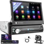 CAMECHO Single Din Android 10.0 Car Stereo Car Radio Bluetooth with Sat Nav GPS Backup Camera Microphone, 2G RAM 32G ROM 7 Inch Flip Out Touch Sc