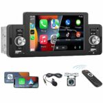 Single Din Touchscreen Car Stereo with Apple Carplay Android Auto, 5 Inch Car Radio with Mirror Link Bluetooth FM AUX TF card input SWC EQ USB Fa