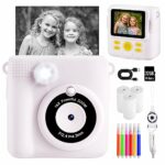 Kids Camera for Girls, Instant Camera for Kids with Print Photo Paper,1080P HD Kids Digital Camera with 32G TF Card & Color Pen, Portable Toy Bir