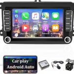 CAMECHO Android 10 Carplay Android Auto Double Din Car Stereo For VW Polo Golf Caddy T5 Tiguan 7 Inch Touch Screen Bluetooth Car Stereo with Back
