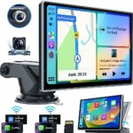 Wireless Apple Carplay & Android Auto Car Stereo with 2.5K Dash Cam,1080P Backup Camera, 64G SD-Card, Mirror Link, Bluetooth, 7-Inch Touchscreen