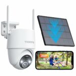 Topcony 2K Solar Security Camera Wireless Outdoor, 360° PTZ Battery Wi-Fi CCTV Camera Systems, Siren & Light, Color Night Vision, AI Motion Detec