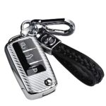 RXXR Car Key Case Compatible with VW, VW Golf Key Box, Key Cover for VW Polo Passat Skoda Seat 3 Buttons (Silver)