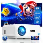 Upgraded 5G WiFi Bluetooth Projector with P2P Connectivity, Giaomar 12000L Native 1080P 4K Support Video Projector, Mini Portable Home/Outdoor Mo