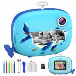 Kids Camera Zero Ink in Whale Design, Digital Photo Creator Camera, Kids Video Camera with Print Paper DIY | Color Pens | 32G T Card | Boys & Gir
