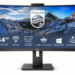 PHILIPS 346P1CRH - 34 Inch QGHD Curved ultrawide Monitor, 100Hz, 4ms, VA, USB-C Dock, Webcam, Speakers, HDR 400 (3440 x 1440, 500 cd/m², HDMi/DP/