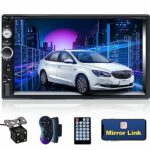 CAMECHO 7 Inch Touch Screen Double Din Car Stereo with Backup Camera Bluetooth/FM Radio/Steering Wheel Control/Remote Control Support Mirror Link