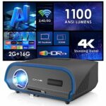 Smart Projector 4K Home Cinema, 1100 ANSI Lumens 1080P Native LCD LED Wireless Projector with Android TV, Apps, 2.4G/5G WIFI, Bluetooth, with 4D