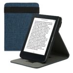 kwmobile Cover for Kobo Nia - Fabric e-Reader Case with Built-In Hand Strap and Stand - Blue