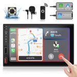 FISHOAKY 7inch Double DIN Car Stereo, Touch Screen Car Stereo with Apple Carplay, Android Auto. 4 USB ports and 1Type-c port, Bluetooth and Bluet