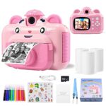 Instant Camera for Kids, 12MP 1080P Kids Camera Instant Print, 2.4” Screen Selfie Digital Camera & Video Camera, 3 Rolls Zero Ink Print Paper, 32