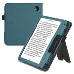 kwmobile Case Compatible with Kobo Libra 2 - Cover Faux Nubuck Leather e-Reader Flip Case - Petrol