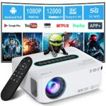 4K Supported Projector with 5G WiFi Bluetooth, XGODY X1 Android TV Portable Smart Projector Native 1080P, 12000 Lumens4D Correction Zoom Function
