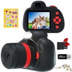 YunLone SLR Camera for Kids Digital Camara for 3 4 5 6 7 8 9 10 Boys Girls with Rotatable Lens, 1200mAh Battery, 32G SD Card - Black