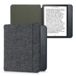 kwmobile Case Compatible with Kobo Libra H2O - Book Style Fabric e-Reader Cover Flip Folio Case - Dark Grey