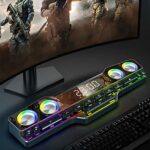Computer Speakers, 7 Colorful RGB PC Speaker Gaming Sound Bar Wireless Bluetooth 5.0, Desktop Soundbar Support TF Card FM Radio Time Alarm LED Di