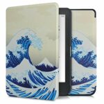 kwmobile Case Compatible with Kobo Clara HD Case - eReader Cover - Japenese Wave Blue/White/Beige