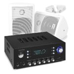 Pair of White Bookshelf Speakers with AV120BT Bluetooth Amplifier