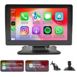 7 inch Portable Car Stereo with Wireless Apple CarPlay Android Auto, 1080P Touch Screen Portable Car Radio Audio with Airplay Mirror Link AUX-in