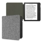 kwmobile Case Compatible with Tolino Vision 6 - Book Style Fabric e-Reader Cover Flip Folio Case - Grey