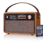 ROXEL RETRO D1 Vintage DAB/FM Radio Bluetooth Speaker with Remote Bedside Alarm Clock with Sleep Function. Rustic Exterior, Mains and USB Recharg