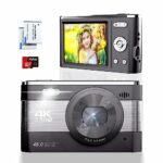 Digital Camera, 4K HD Compact Camera 1080P Photo Camera 48MP Vlogging Camera 18X Zoom Small Camera with LCD Screen, Free 32GB SD Card and Battery