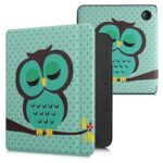 kwmobile Case Compatible with Tolino Vision 6 Case - eReader Cover - Sleeping Owl Turquoise/Brown/Mint