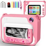 Kids Digital Camera,Instant Print Cameras for Kids,2.0 Inch Screen,1080P Print Camera with 32GB Memory Card, 5 Color Pens,3 rolls of printing pap