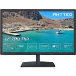 Antteq 22 inch Computer Monitor, 1080P Desktop Business Monitor, FHD 75Hz Monitor 16.7M Colors HDMI VGA Audio Out 5ms Free Flicker Blue Light Fil