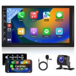 4G 64G 8 Core Android Double Din Car Stereo with Wireless Apple Carplay, 7 Inch Touchscreen Bluetooth GPS 4G WiFi FM Radio Mirror Link DSP Voice