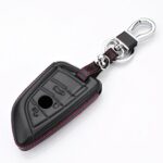 M.JVisun Men Women Genuine Leather Key Fob Cover for BMW 2 Series 3 5 6 7 Series M5 X1 X2 X3 X5 X5M X6 X6M Key, Car Remote Key Case Pouch Bag wit