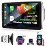 2+32G Android 11 Double Din Car Stereo Wireless Carplay Android Auto,10.1'' Vertical 180° Rotatable Touchscreen Car Radio Receiver with with Navi