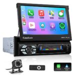 Rimoody Single Din Touch Screen Car Radio with CarPlay, 7'' Electric Flip Out Touch Screen Car Stereo 1 Din with Android Auto Bluetooth FM Radio