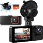 Bestsee Dash Cam Front and Rear Inside 3 Channel, Free 64G TF Card, Enhanced 4 IR Lamps, wireless Car Camera Dash with Night Vision, 2.35 Inch LC