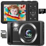 Digital Camera 4k 44MP Vlogging Camera with 16X Digital Zoom & Autofocus, Rechargeable Vintage Compact Camera Gift for Beginner Kids Boys and Gir