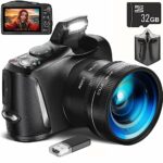 4K Digital Camera,DSLR Camera with 32GB SD Card | Ideal for Vlogging and Photography | Compact Digital Bridge Camera with Wide Angle and Macro Le