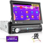 Android 10 Single Din Car Stereo NHOPEEW 7 inch Flip Out Touch Screen 1 Din Radio with Mirror Link Bluetooth Handsfree DSP EQ FM AUX USB Navi +Re