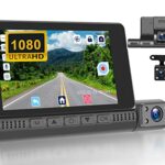 CAMECHO 3 Channel 1080P Dash Cam Touch Screen with Car Front Rear with 32G TF Card, Full HD DVR 4 inch Car Dashboard Camera with Super Night Visi