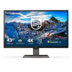 PHILIPS 439P1-43 Inch 4K UHD Monitor, 60Hz, 4ms, VA, HDR 400, USB-C Docking, KVM, Speakers, Height Adjust, MultiView (3840 x 2160 @ 60 Hz, 450 cd