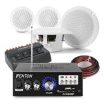 Power Dynamics Bluetooth Ceiling Speaker System with Amplifier FM Radio and MP3 USB for Home Hi-Fi Cafe Restaurant Shop Installation (Four MS40 S