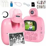 JL Comfurni Kids Camera Instant Print Camera for Kids with Flipped Lens, Zero Ink Kids Camera Digital Camera with 6 Rolls Print Paper, Stickers,