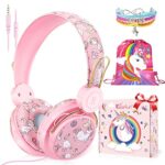 Kids Headphones, Cute Unicorn Childrens Headphones Wired with Microphone, Adjustable Toddler Headphones Over-ear for Girls Age 3-12, Headphones f