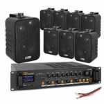 Power Dynamics 4-Zone Wall Mount Speaker System with Bluetooth Amplifier 8 x 4 100v Background Music PA for Restaurant Cafe Bar Shop Black