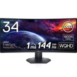 Dell S3422DWG 34 inch WQHD (3440x1440) 21:9 1800R Curved Gaming Monitor, 144Hz, VA, 1ms MPRT, AMD FreeSync Premium Pro, HDR 400, DisplayPort, 2x