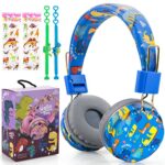 Kids Headphones Wireless, Blue Dinosaur Wireless Headphones for Kids, Toddler Headphones Over Ear for Age 2+, 85db Volume Limit Foldable Bluetoot