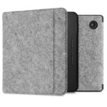 kwmobile Case Compatible with Kobo Libra H2O - Book Style Felt Fabric Protective e-Reader Cover - Light Grey
