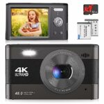 4K Compact Digital Camera with SD Card, 48MP Photo/ 4K Video 30FPS/ 2.8”HD Screen/ 18X Zoom, Camera Beginners for Kids/Children/Teenagers/Student