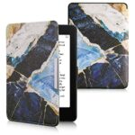 kwmobile Case Compatible with Amazon Kindle Paperwhite Case - eReader Cover - Marble Gold/White/Blue