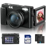 4K Digital Camera for Photography and Video [Autofocus & Anti-Shake] 48MP Vlogging Camera with SD Card, 3'' 180° Flip Screen Compact Camera with